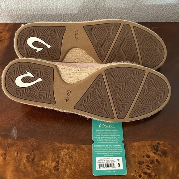 OLUKAI Kaula Pa'a Kapa Women's Espadrilles, Linen Slip-On Shoes- Pink