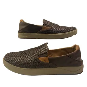 Olukai Laeahi Lauhala Men’s Slip On Loafers 15 Brown Woven Leather Comfort Shoes