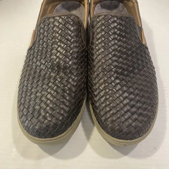 Olukai Laeahi Lauhala Men’s Slip On Loafers 15 Brown Woven Leather Comfort Shoes