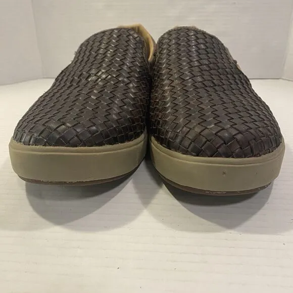 Olukai Laeahi Lauhala Men’s Slip On Loafers 15 Brown Woven Leather Comfort Shoes
