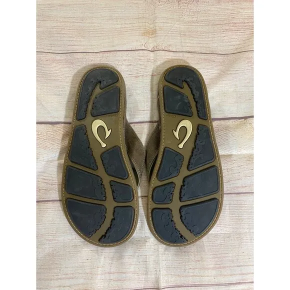 Olukai Nui Men's Brown Leather Slip On Hawaiian Sandals - M 12