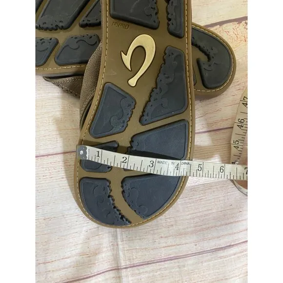 Olukai Nui Men's Brown Leather Slip On Hawaiian Sandals - M 12
