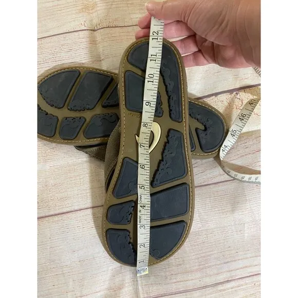 Olukai Nui Men's Brown Leather Slip On Hawaiian Sandals - M 12