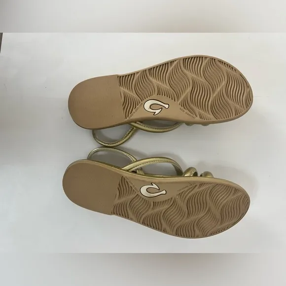 Olukai Tiare Strappy Leather Sandals Gold