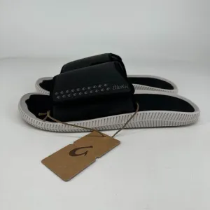 Olukai Ulele 'Olu Sandals Men's 13 Black Slides Slip On Hook Loop Strap NEW