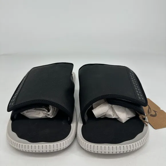 Olukai Ulele 'Olu Sandals Men's 13 Black Slides Slip On Hook Loop Strap NEW