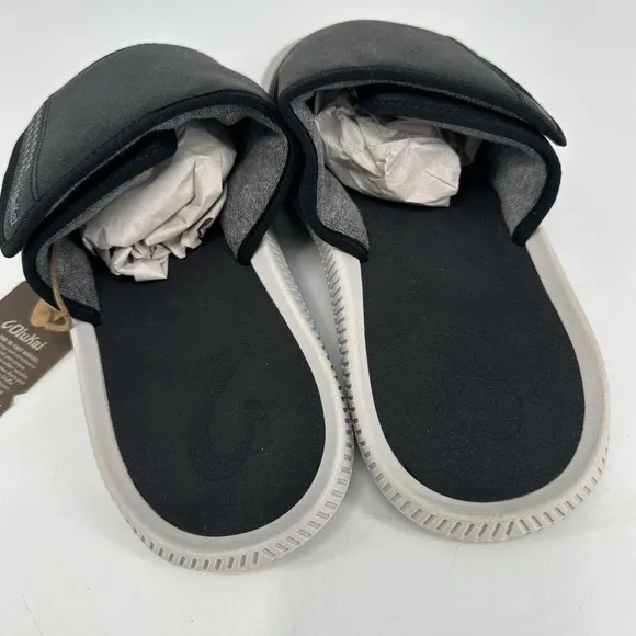 Olukai Ulele 'Olu Sandals Men's 13 Black Slides Slip On Hook Loop Strap NEW