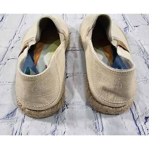 OLUKAI WOMENS SIZE 9.5 Kaula Pa'a Kapa Linen Espadrilles Beige Tapa Shoes