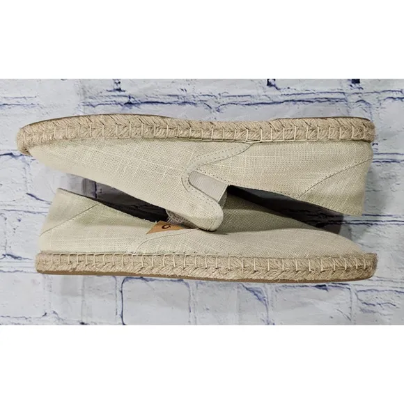 OLUKAI WOMENS SIZE 9.5 Kaula Pa'a Kapa Linen Espadrilles Beige Tapa Shoes