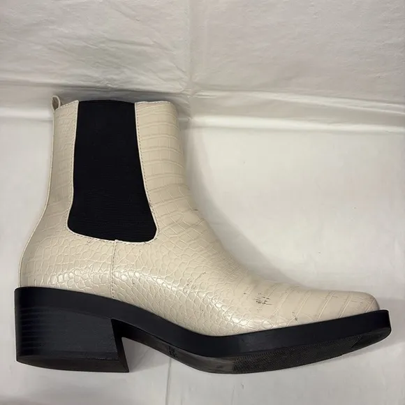Open Edit Edayla Cream 10M Faux Croc-Embossed Ankle Heeled Chelsea Style Boots