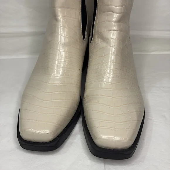 Open Edit Edayla Cream 10M Faux Croc-Embossed Ankle Heeled Chelsea Style Boots