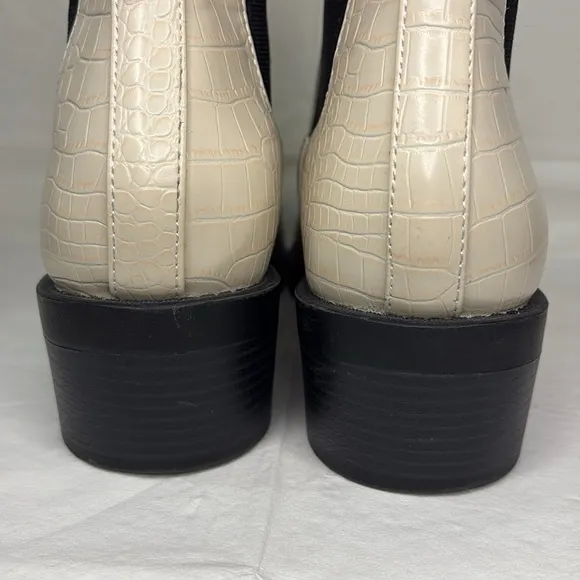 Open Edit Edayla Cream 10M Faux Croc-Embossed Ankle Heeled Chelsea Style Boots