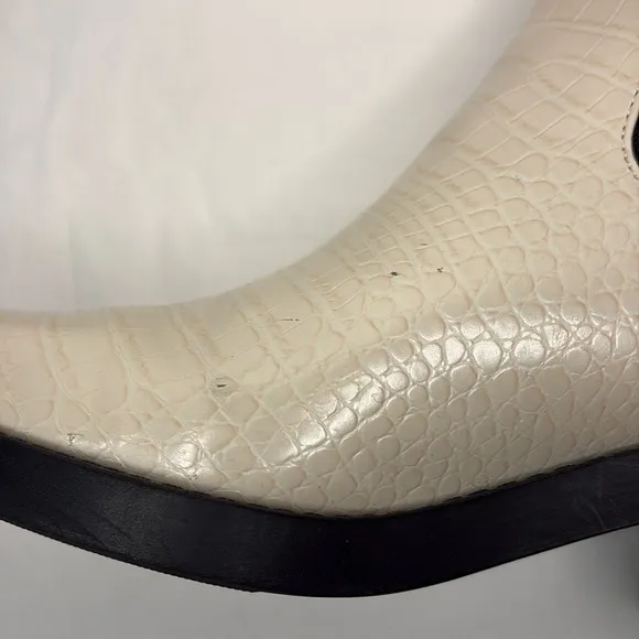 Open Edit Edayla Cream 10M Faux Croc-Embossed Ankle Heeled Chelsea Style Boots