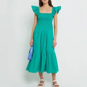Opt / Tuscany Kelly green smocked tiered ruffle sleeve  maxi dress small s