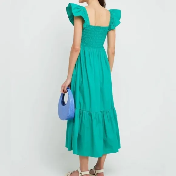 Opt / Tuscany Kelly green smocked tiered ruffle sleeve  maxi dress small s