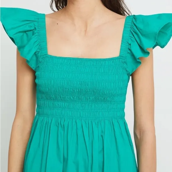 Opt / Tuscany Kelly green smocked tiered ruffle sleeve  maxi dress small s