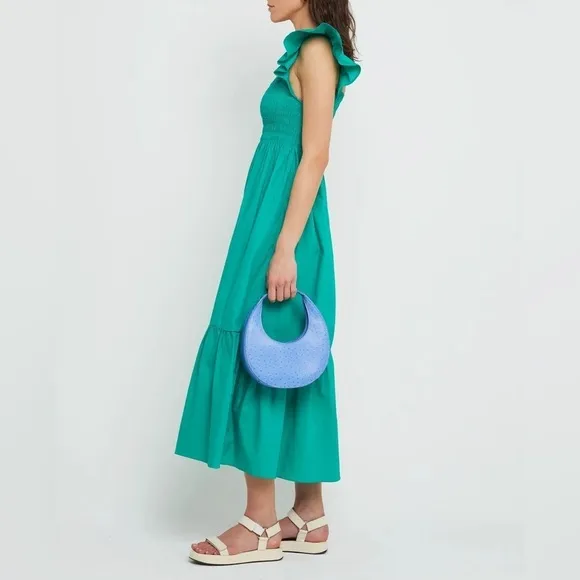 Opt / Tuscany Kelly green smocked tiered ruffle sleeve  maxi dress small s