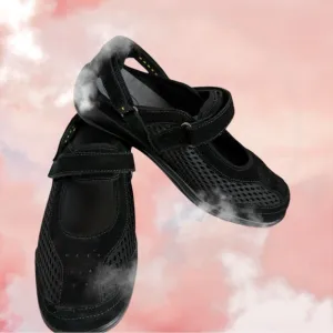 OrthOFeet Black Slip-On Flats with Adjustable Strap and Cushioned Sole 8D