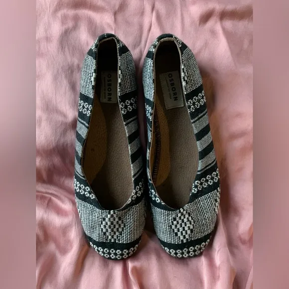 Osborn Ballet Flats Women's 39 Handcrafted Aztec Black   White,  Leather Sole