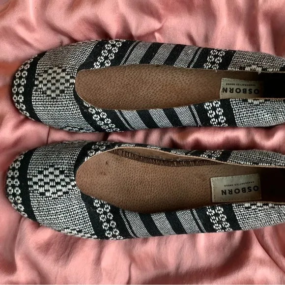 Osborn Ballet Flats Women's 39 Handcrafted Aztec Black   White,  Leather Sole