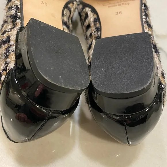 Oscar de la Renta Ballet Flats Size 38 Black Gold Tweed