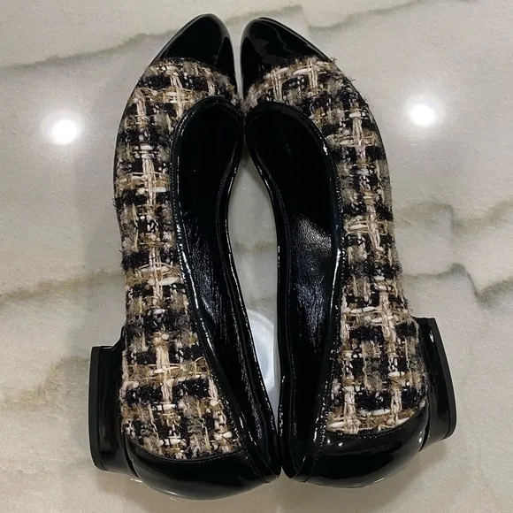 Oscar de la Renta Ballet Flats Size 38 Black Gold Tweed