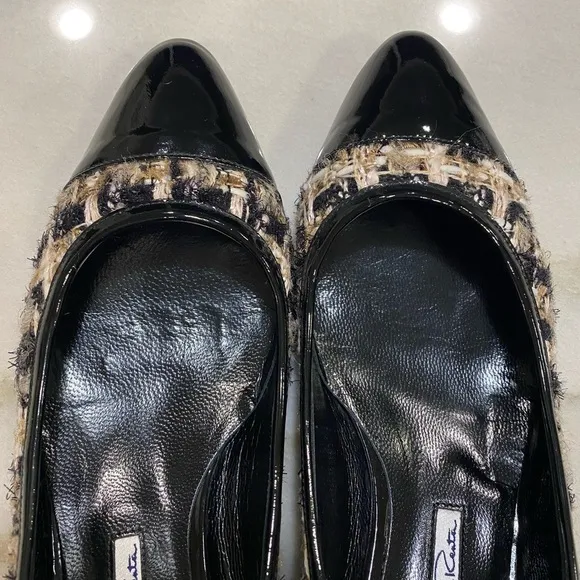 Oscar de la Renta Ballet Flats Size 38 Black Gold Tweed