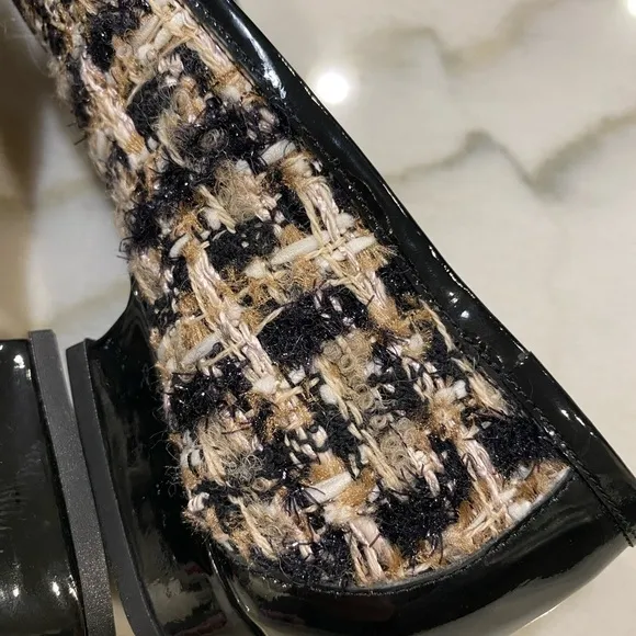 Oscar de la Renta Ballet Flats Size 38 Black Gold Tweed