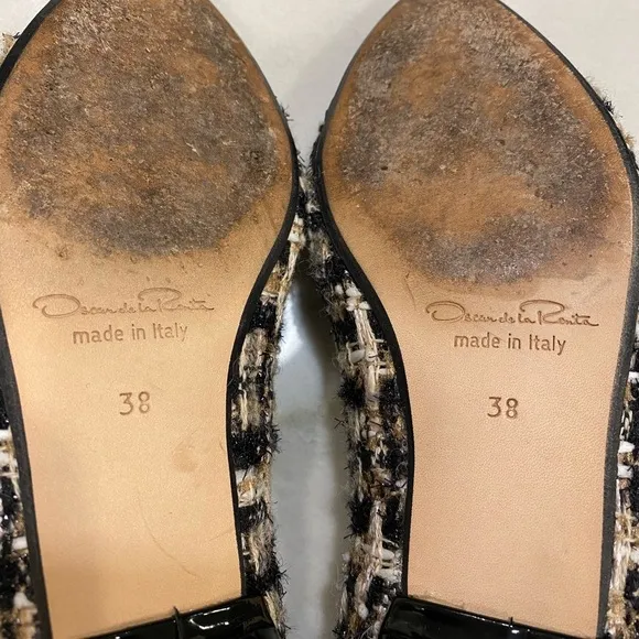 Oscar de la Renta Ballet Flats Size 38 Black Gold Tweed