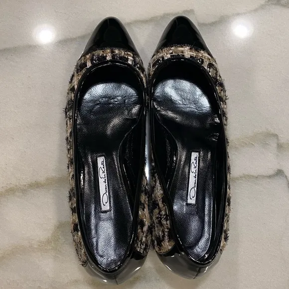 Oscar de la Renta Ballet Flats Size 38 Black Gold Tweed