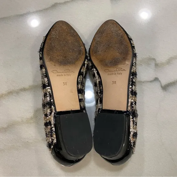 Oscar de la Renta Ballet Flats Size 38 Black Gold Tweed