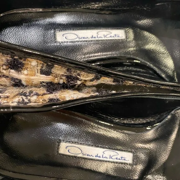 Oscar de la Renta Ballet Flats Size 38 Black Gold Tweed