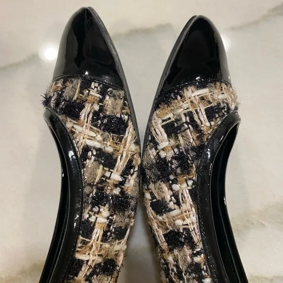 Oscar de la Renta Ballet Flats Size 38 Black Gold Tweed