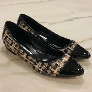 Oscar de la Renta Ballet Flats Size 38 Black Gold Tweed