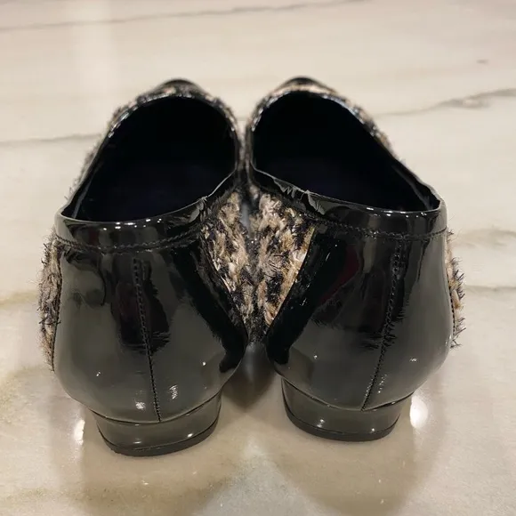 Oscar de la Renta Ballet Flats Size 38 Black Gold Tweed