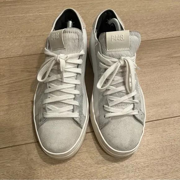 P448 Calf Hair John Embellished Low Top Sneakers Glitter Fur Size 38/7.5-8 US