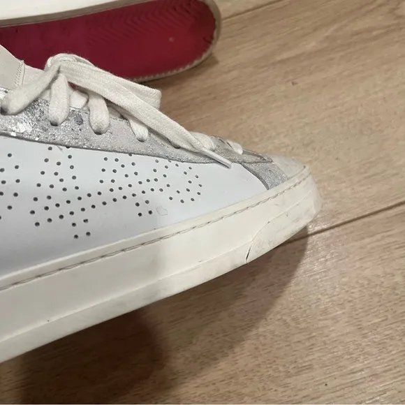 P448 Calf Hair John Embellished Low Top Sneakers Glitter Fur Size 38/7.5-8 US