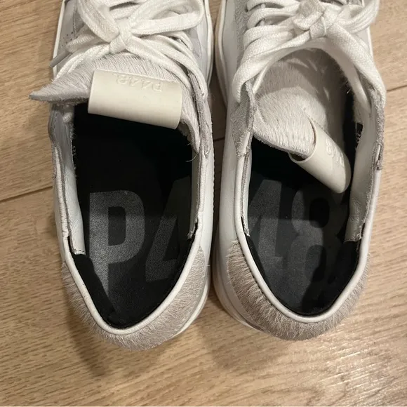 P448 Calf Hair John Embellished Low Top Sneakers Glitter Fur Size 38/7.5-8 US