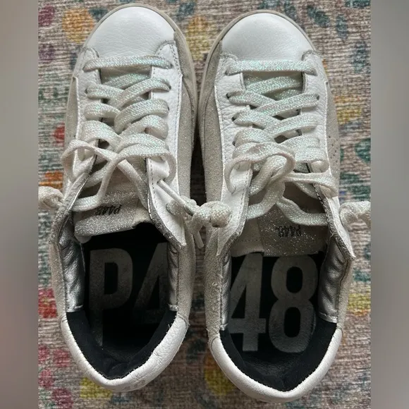 P448 John Glitter Lace Up Glitter Low Top Leather Sneakers