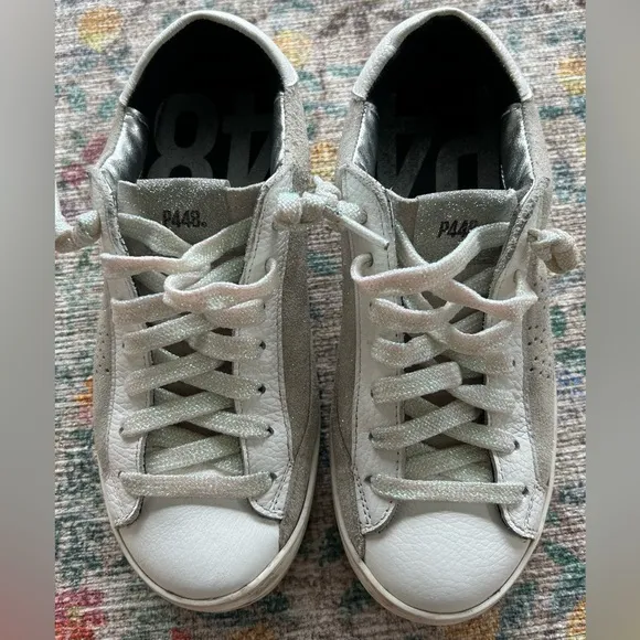 P448 John Glitter Lace Up Glitter Low Top Leather Sneakers