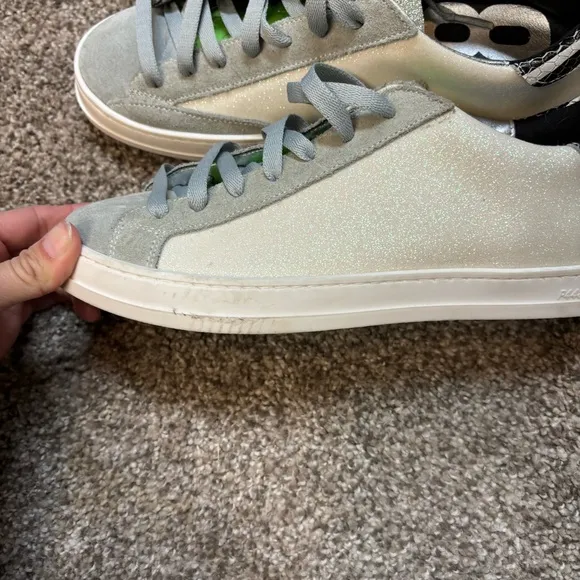 P448 John Low Top Glitter White Lime Green Bubble Sneakers size 38