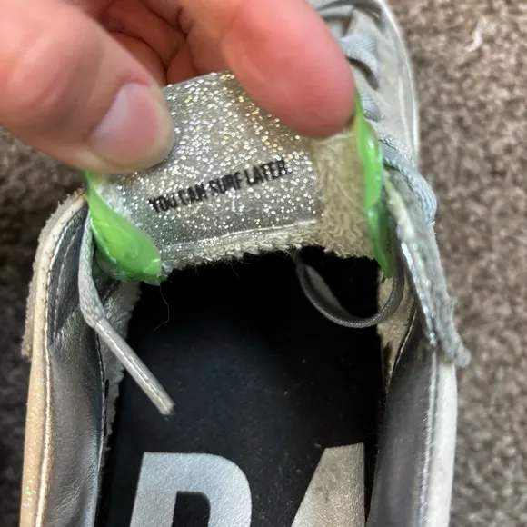 P448 John Low Top Glitter White Lime Green Bubble Sneakers size 38