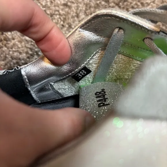P448 John Low Top Glitter White Lime Green Bubble Sneakers size 38