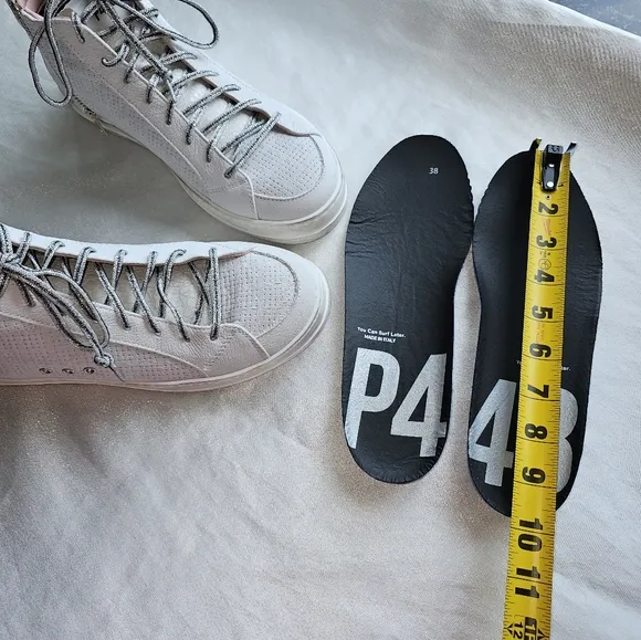P448 Skate Flax Laser Cut Leather High-Top Zip Sneakers Sz EU38/US7.5-8