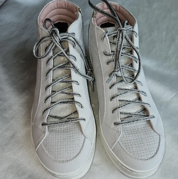 P448 Skate Flax Laser Cut Leather High-Top Zip Sneakers Sz EU38/US7.5-8