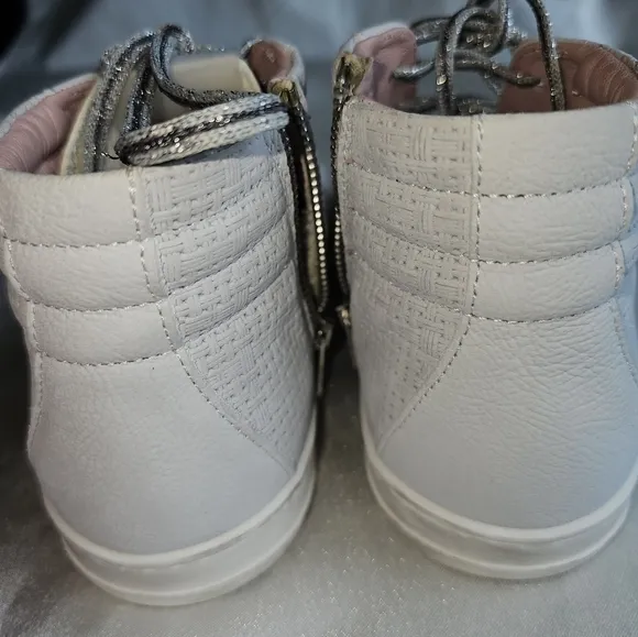 P448 Skate Flax Laser Cut Leather High-Top Zip Sneakers Sz EU38/US7.5-8