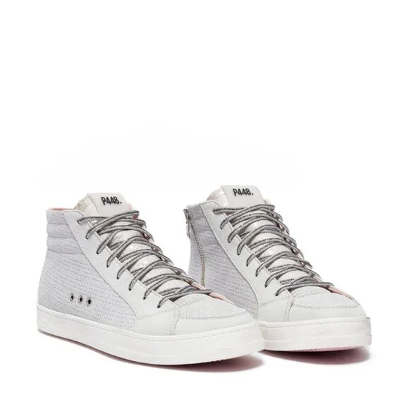 P448 Skate Flax Laser Cut Leather High-Top Zip Sneakers Sz EU38/US7.5-8
