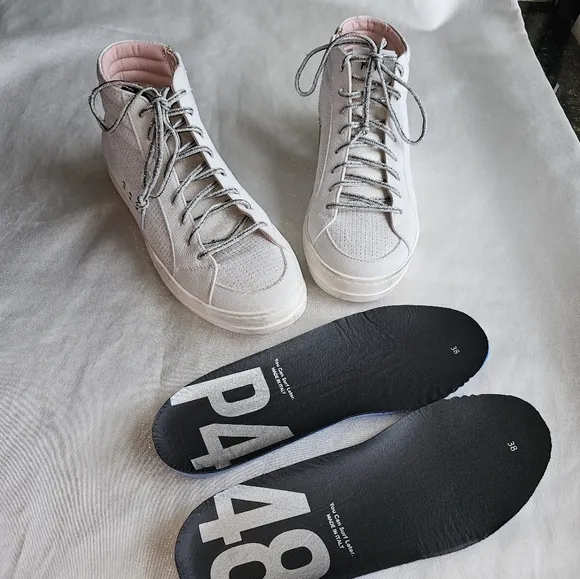P448 Skate Flax Laser Cut Leather High-Top Zip Sneakers Sz EU38/US7.5-8