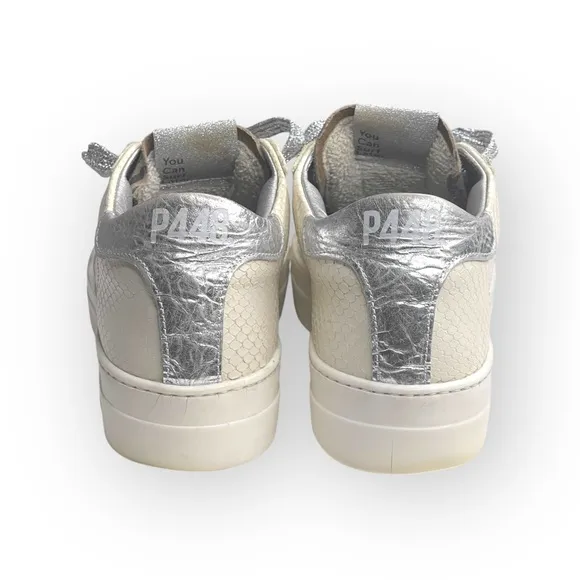 P448 𖤐 Thea Platform Italian Sneakers 𖤐 White Leopard Silver 𖤐 37 6.5M 7M 𖤐 Luxe