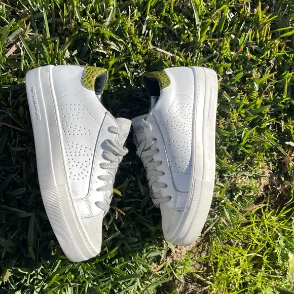 P448 Thea platform sneakers 37white Green Croc Embossed back logo $298 preowned